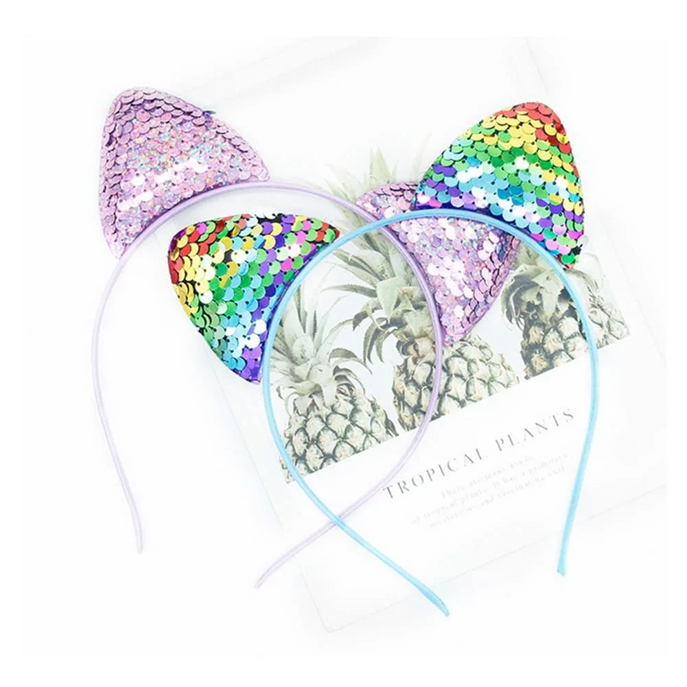 Набір обручів для волосся з котячими вушками з двосторонніми паєтками, фото №8