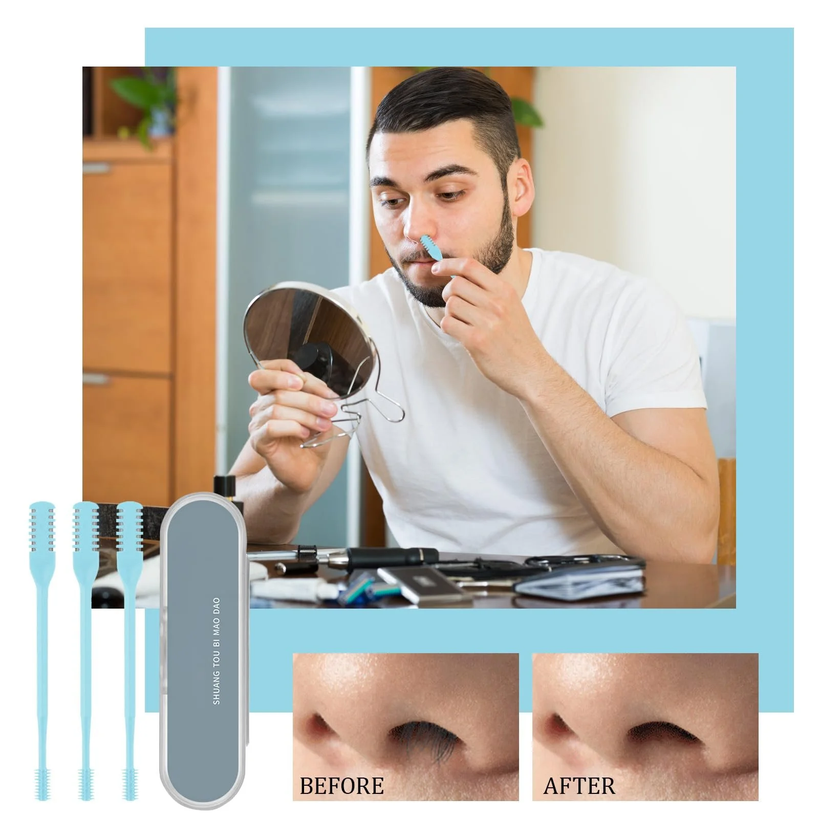 Тримери Landrain Pack of 3 Men's Nose Hair Trimmers, Nose Razor, Nose Hair Remover (синій), фото №3