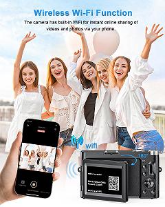 Цифровой фотоаппарат 4K 64MP с WiFi, 16-кратным цифровым зумом, экраном, вращающимся на 180 градусов, автофокусом, компактный фотоаппарат с WiFi, картой на 32 ГБ, 2 аккумуляторами synthetic.ua - Фото 1