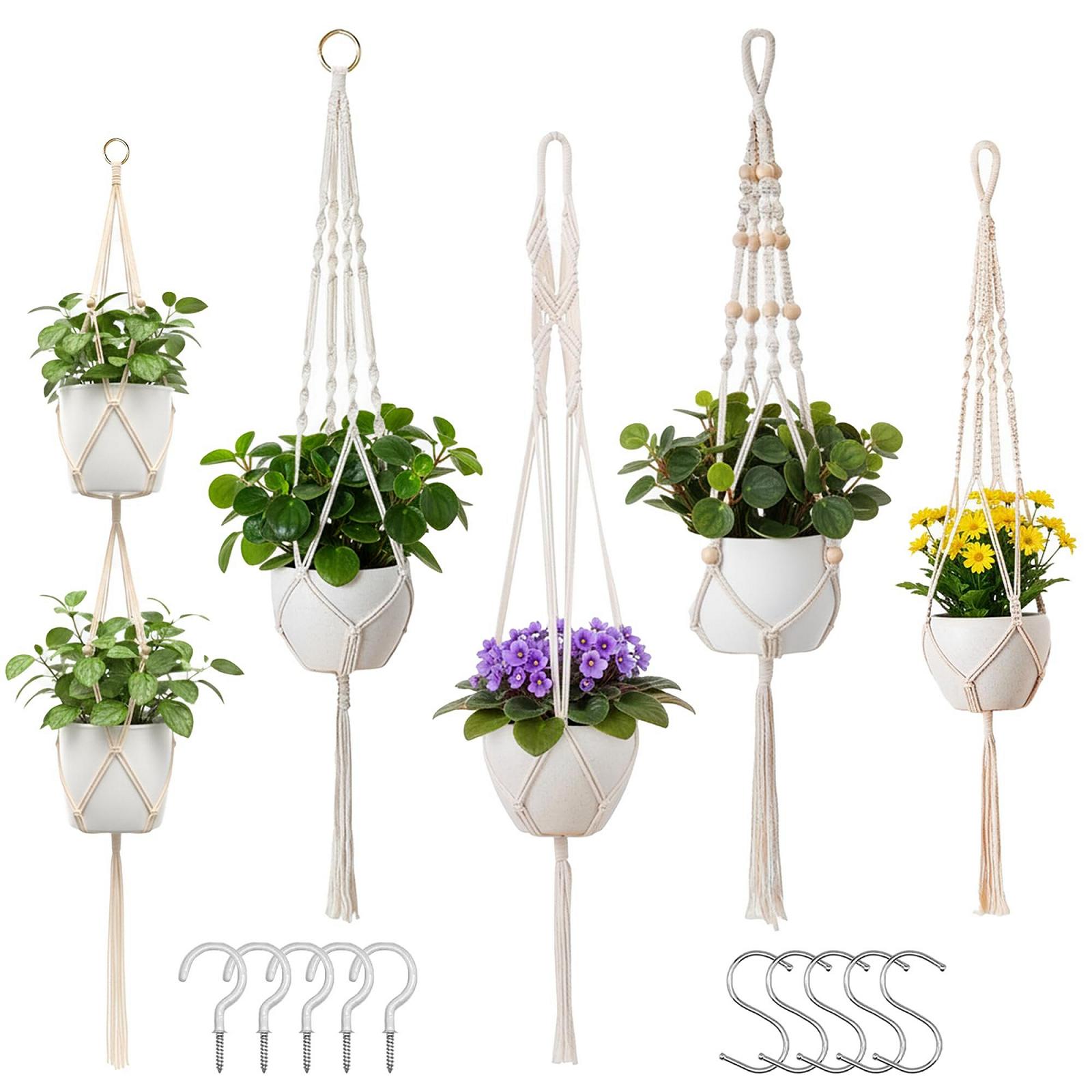 Підвісні кошики Набір 5 шт. бавовняна мотузка 10 гачків 2 розміри: 4x105 см та 1x140 см, фото №1