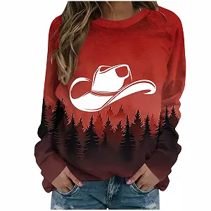 Футболка Lemoiitea Женская Весна Осень Западный ковбойский принт Длинный рукав - Фото 1