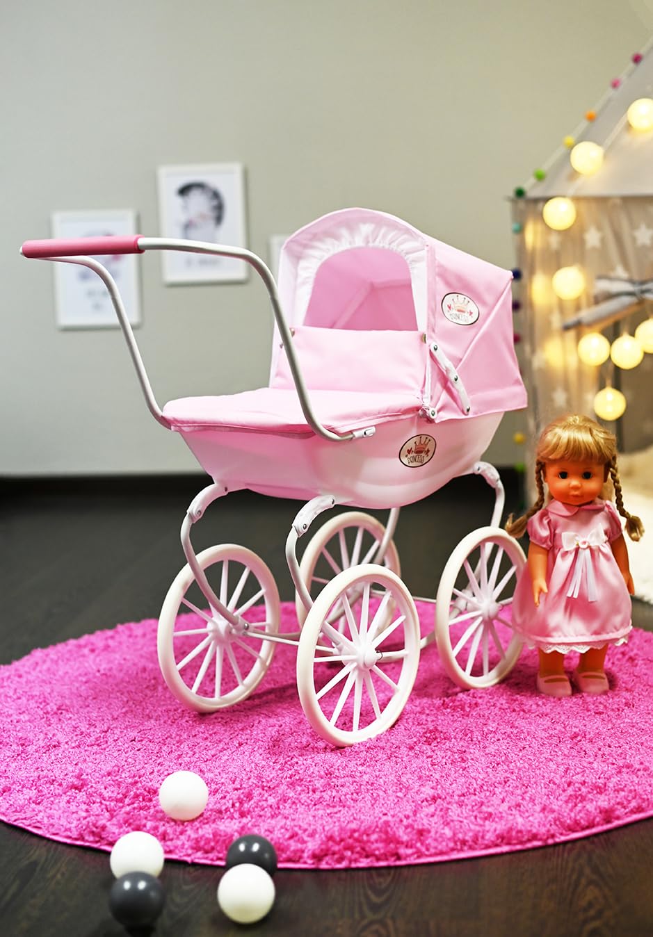 Коляска Knorrtoys Classic 63602 Ретро Розовая / Белая / Принцесса, фото №12