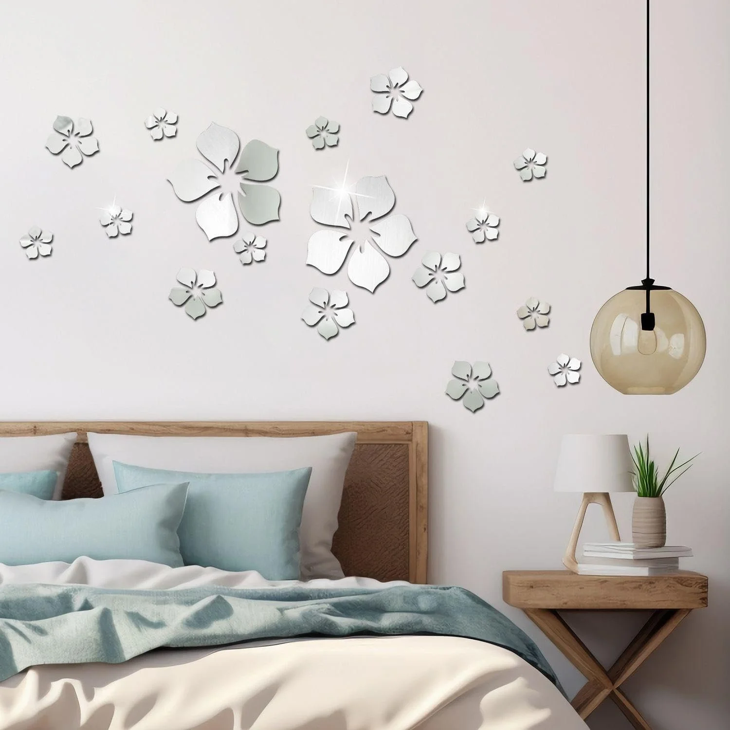 Наклейки на стіну Mirror Flower 18 шт. акрилові 3D Сріблясті, фото №5 Наклейки на стіну Mirror Flower 18 шт. акрилові 3D Сріблясті, фото №5
