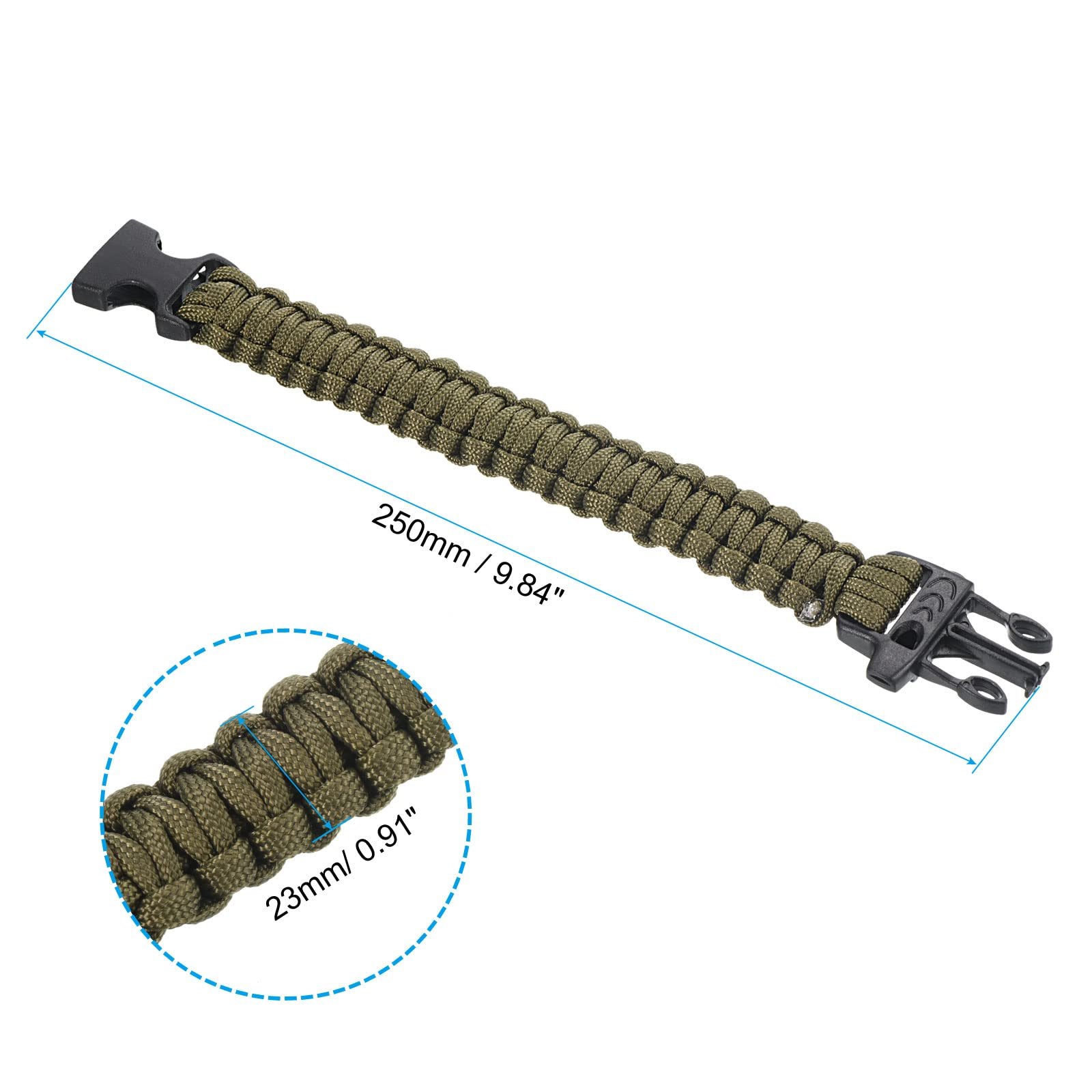Браслет Paracord Survival PATIKIL Плетений з пластиковою пряжкою Темно-зелений, фото №2