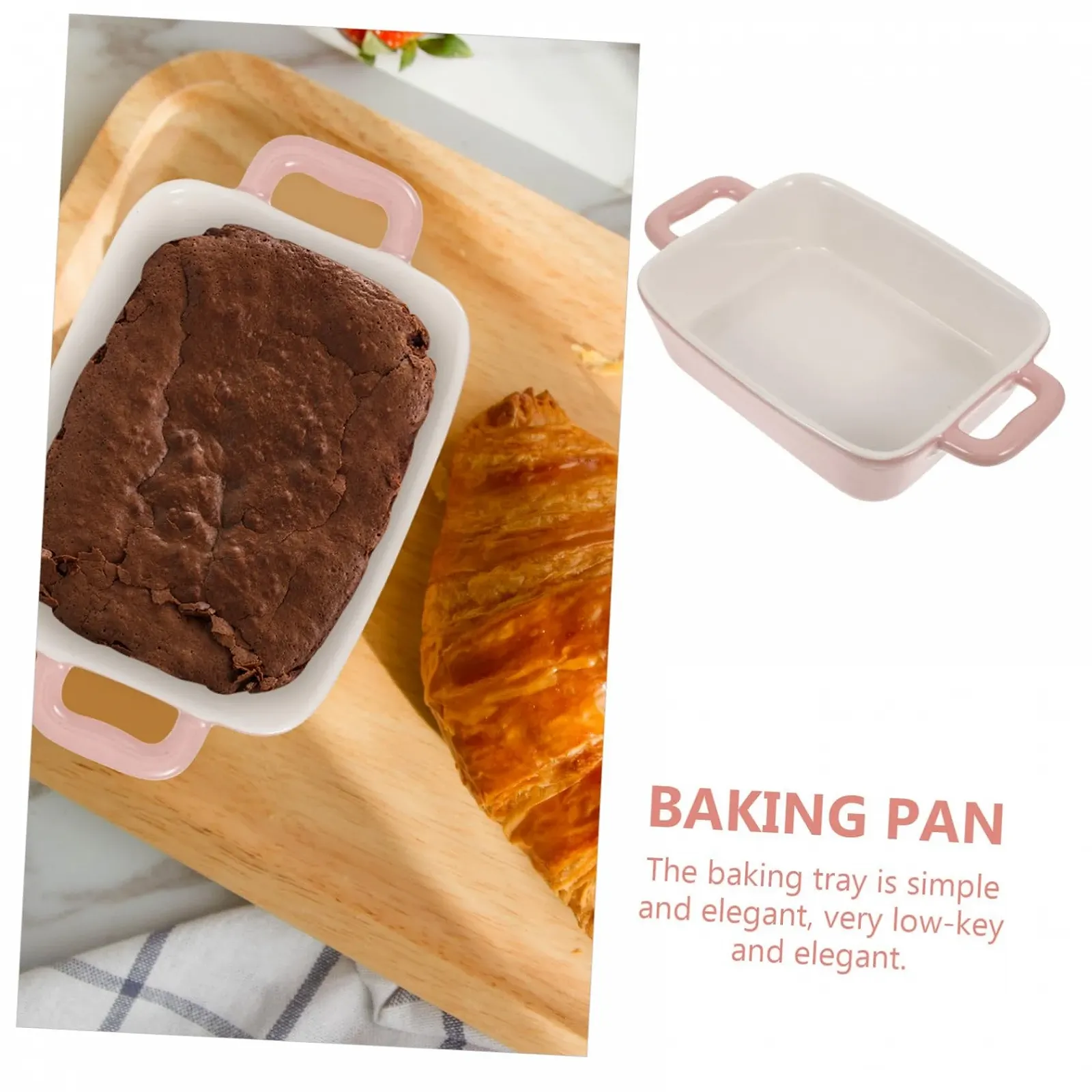 Форма для запекания Healifty керамическая прямоугольная розовая жаростойкая, фото №7