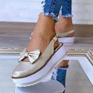 Женские Сандали Кожаные на Платформе с Бантом Закрытый Носок - Фото 1