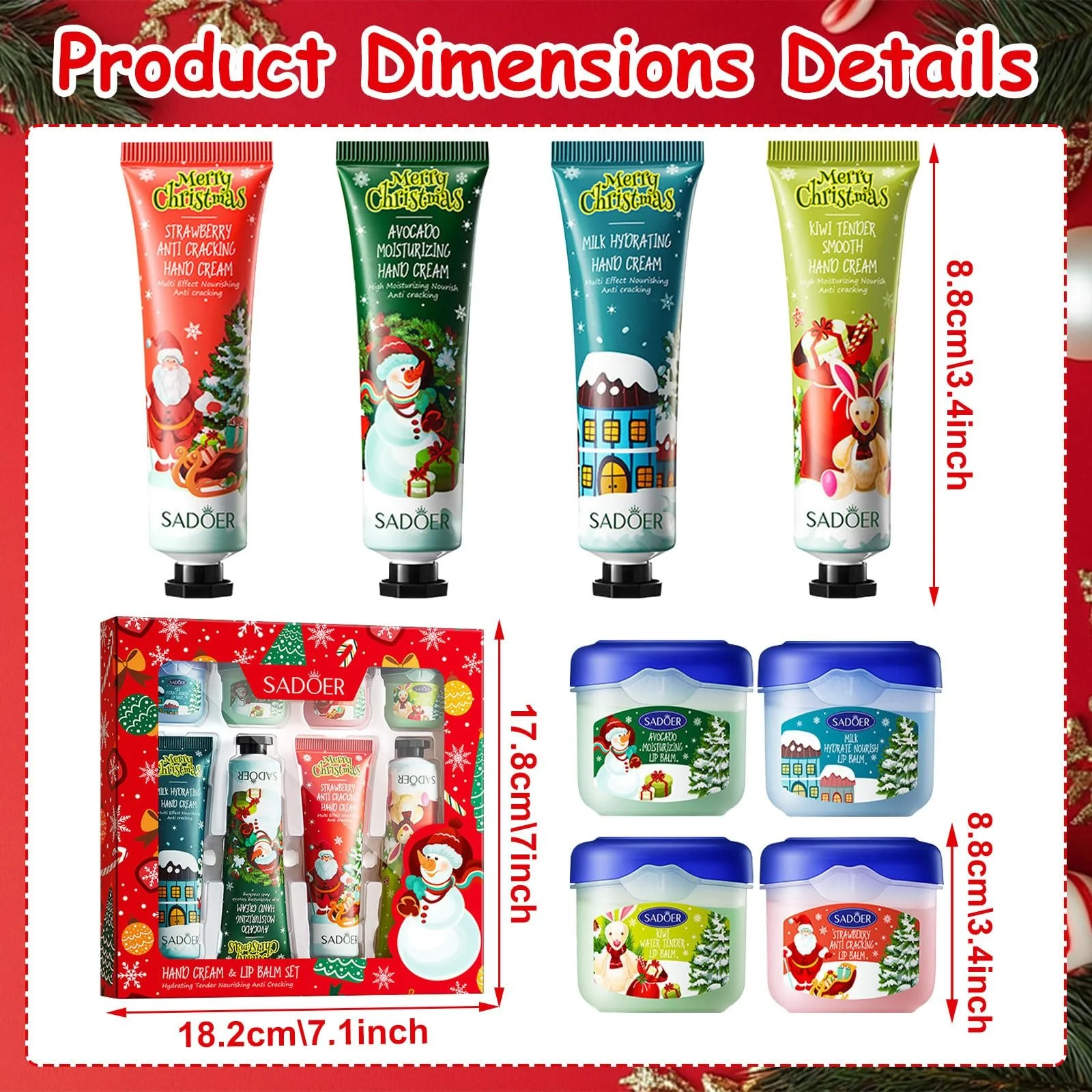 Набір Міні-кремів для рук Різдвяний набір кремів для рук, 8 шт, фото №2