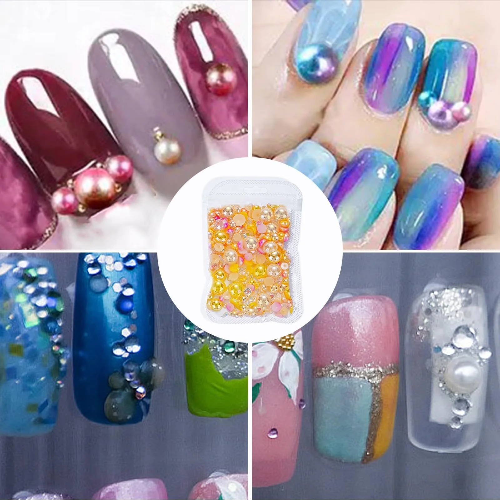 Перлини для нігтів Напівкруглі з плоскою задньою стороною, фото №4