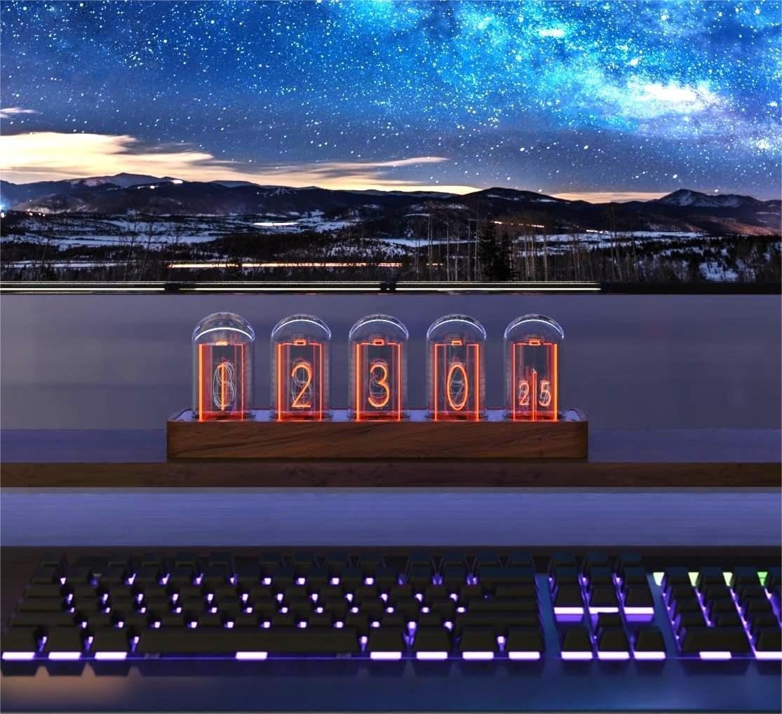 Годинник LED Nixie ClocTeck, Цифровий годинник Nixie Tube, Годинник Nixie Tube, WiFi синхронізація, Будильник, Формат 12/24 години, фото №7
