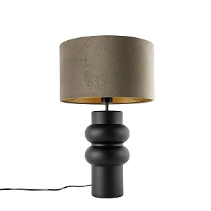 Настільна лампа QAZQA Alisia 35 см керамічна кругла E27 Чорна/Тауп - Фото 1