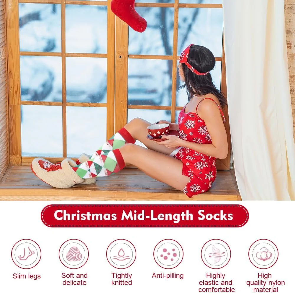 Рождественские носки, 6 пар, разноцветные, смешные носки, унисекс, рождественские носки, теплые носки, рождественский подарок, носки для кровати для мужчин и женщин, размер 35-42, разноцветные, фото №3