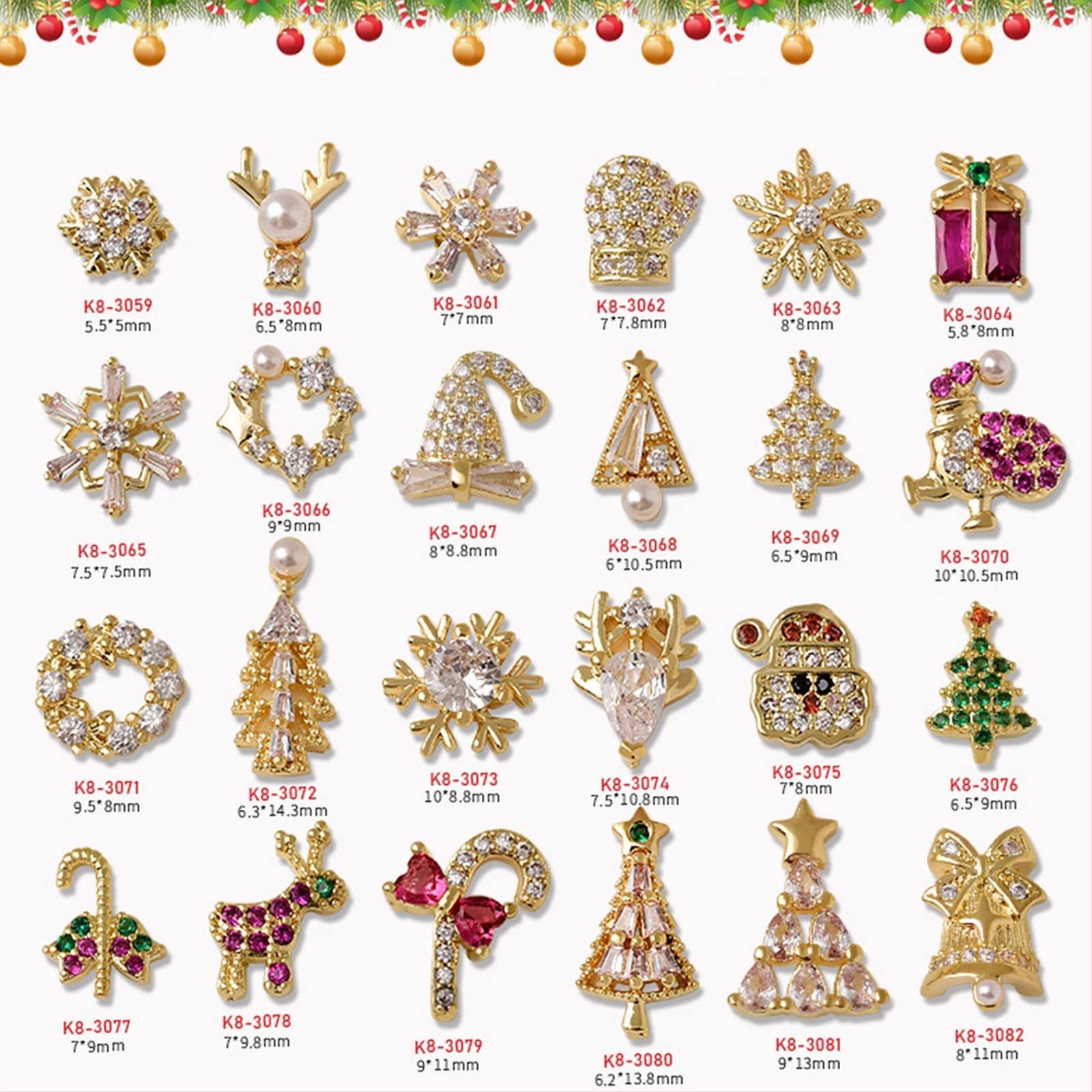 Прикраса для нігтів Металеві Різдвяні Santa Rentier Schneemann, фото №2