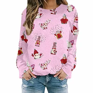 Базовый однотонный свитшот с круглым вырезом для женщин, модный свитшот ко Дню святого Валентина с принтом Gnome Love, без капюшона, пуловер для кемпинга, путешествий и пешего туризма - Фото 1