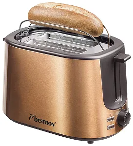 Тостер Bestron 1000W Мідний Нержавіюча сталь з 2 камерами для смаження, висувним ящиком для крихт та насадкою для підігріву булочок synthetic.ua - Фото 1