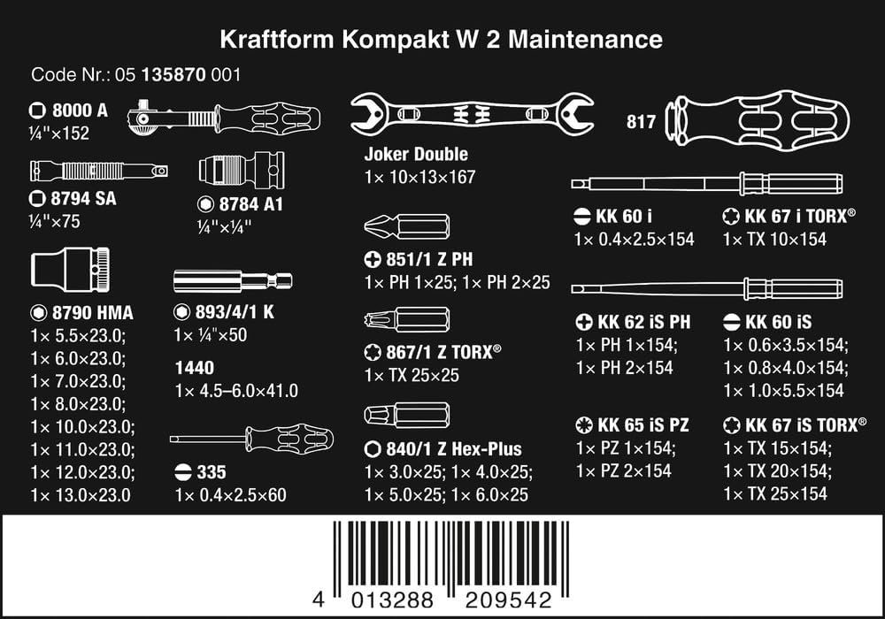 Набор инструментов Wera Kraftform Compact W1 Maintenance 35 шт. черный, фото №8