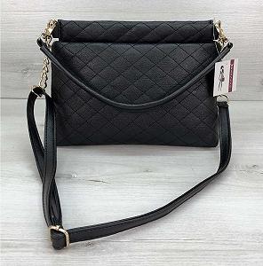 Жіноча чорна сумка на плече з довгим і коротким ременем, з ланцюжком - Фото 1