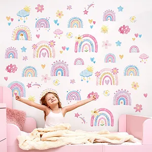 Наклейка на стіну DIY Веселка Квіти Хмари Рожева synthetic.ua - Фото 1