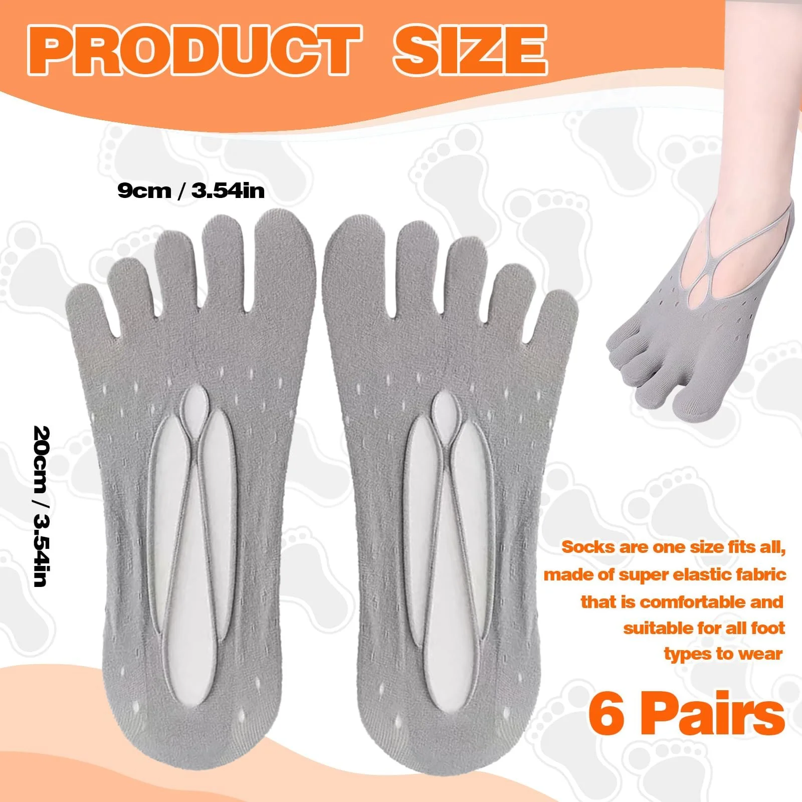 Женские носки с пальцами Серый узор крест, совместимые с Vibram Five Finger, идеальны для бега и плавания, черный, L, фото №2