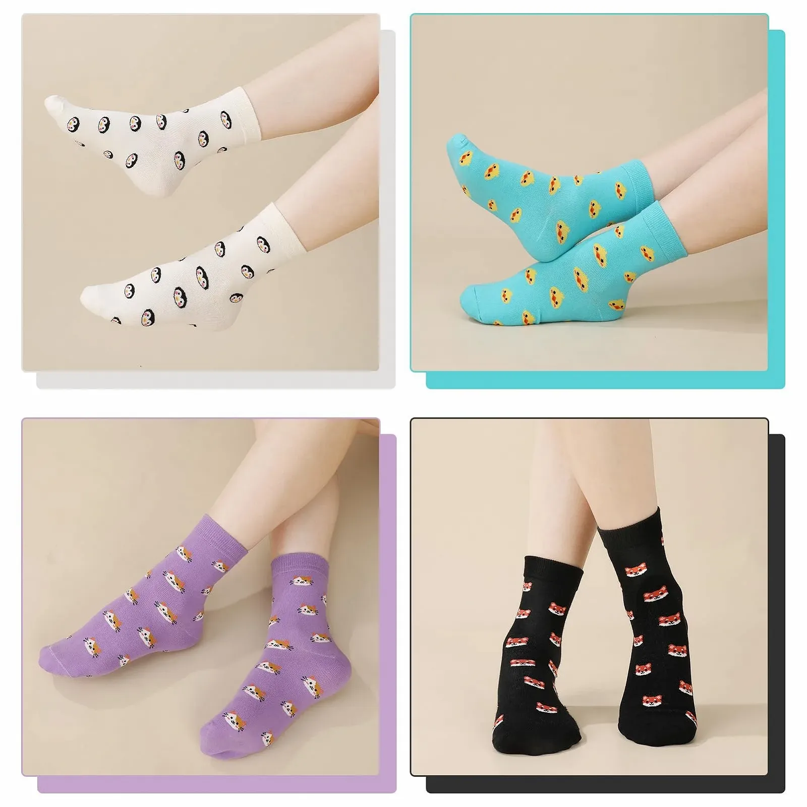 Носки EU 39-42 Хлопковые Женские С рисунком животных Разноцветные 8 пар, фото №3