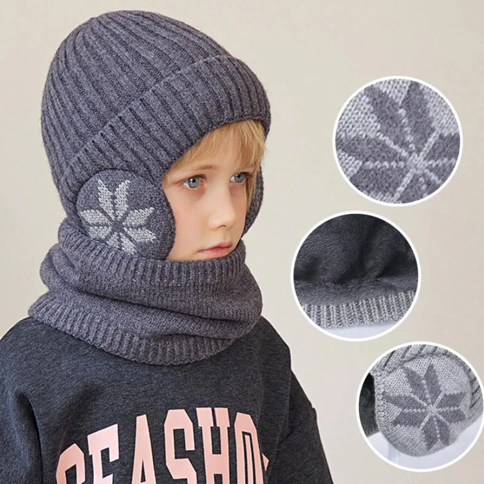 Шапка і шарф behound Дитячі зимові флісові, в'язані, захист вух, фото №4