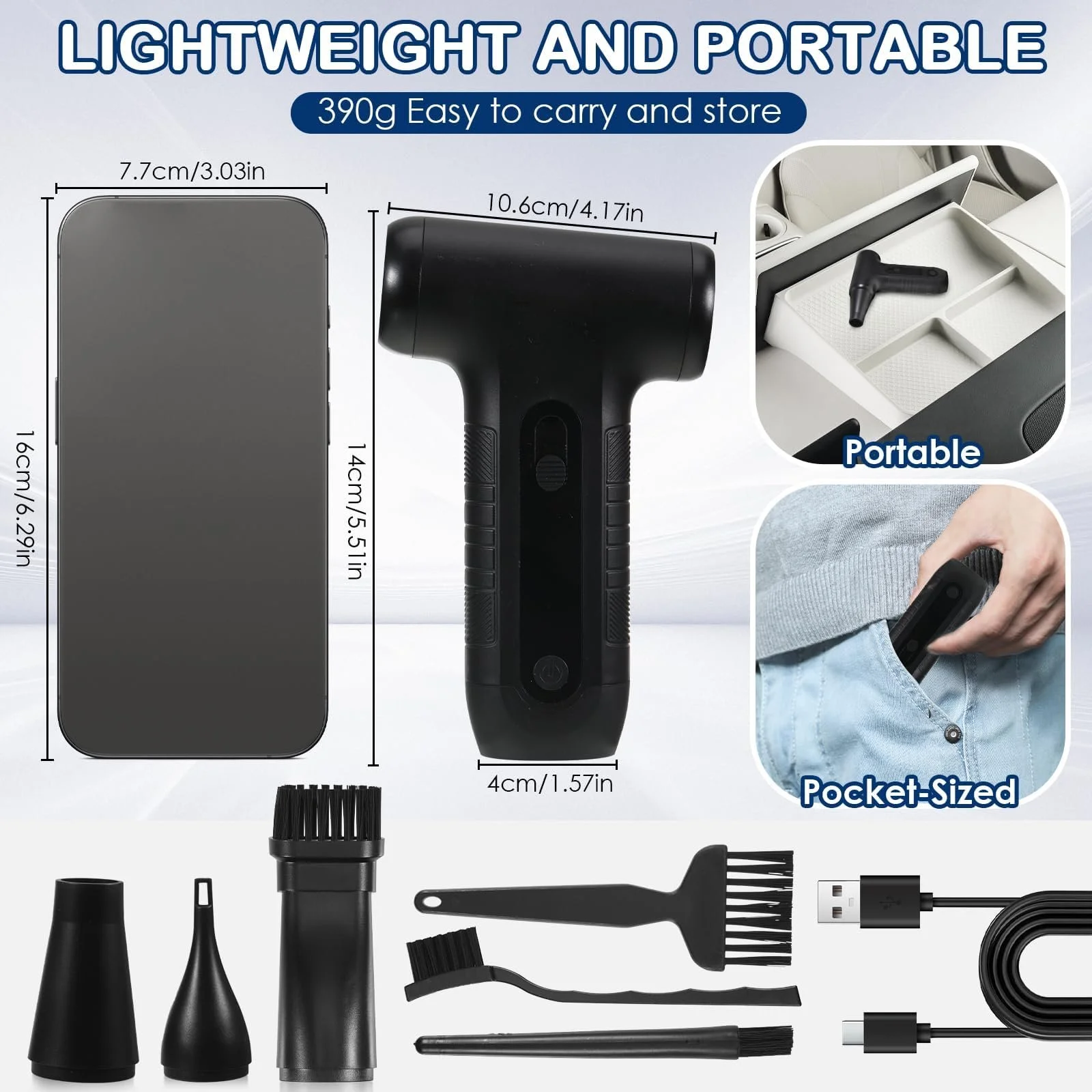 Электрическая воздуходувка tlidfgeo 3 скорости 130 000 об/мин Аккумуляторная, фото №2