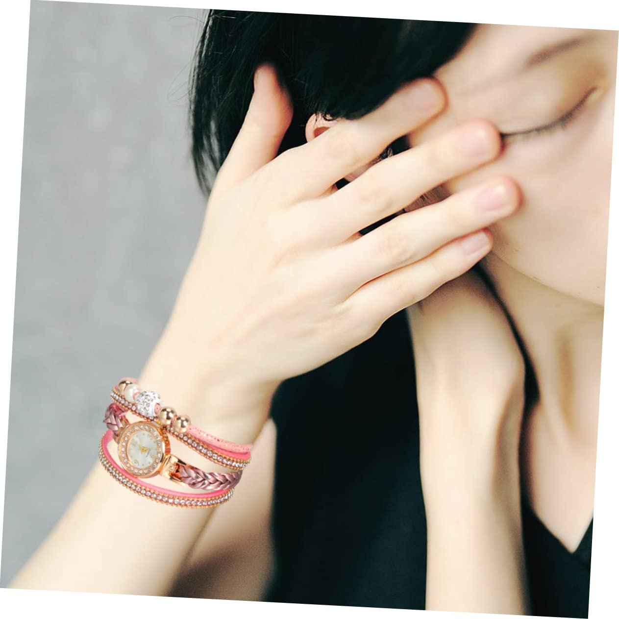 Кварцевые часы PartyKindom Женские Плетеный Браслет Розовый Модный, фото №3