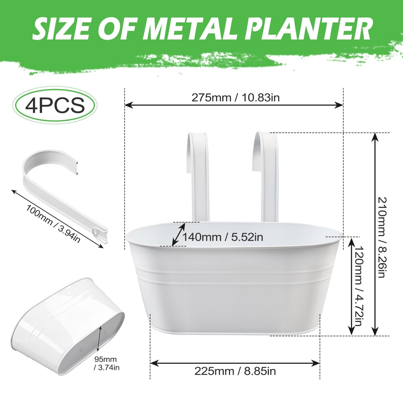 Кашпо металеві підвісні YedZen набір 4 шт 27,5 см білі, фото №3