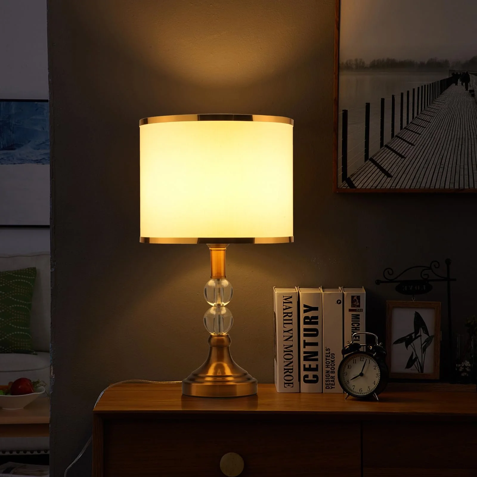 Настільна лампа E27 Crystal Кришталь Тканина Метал 25x47 см Золото з білим, фото №6