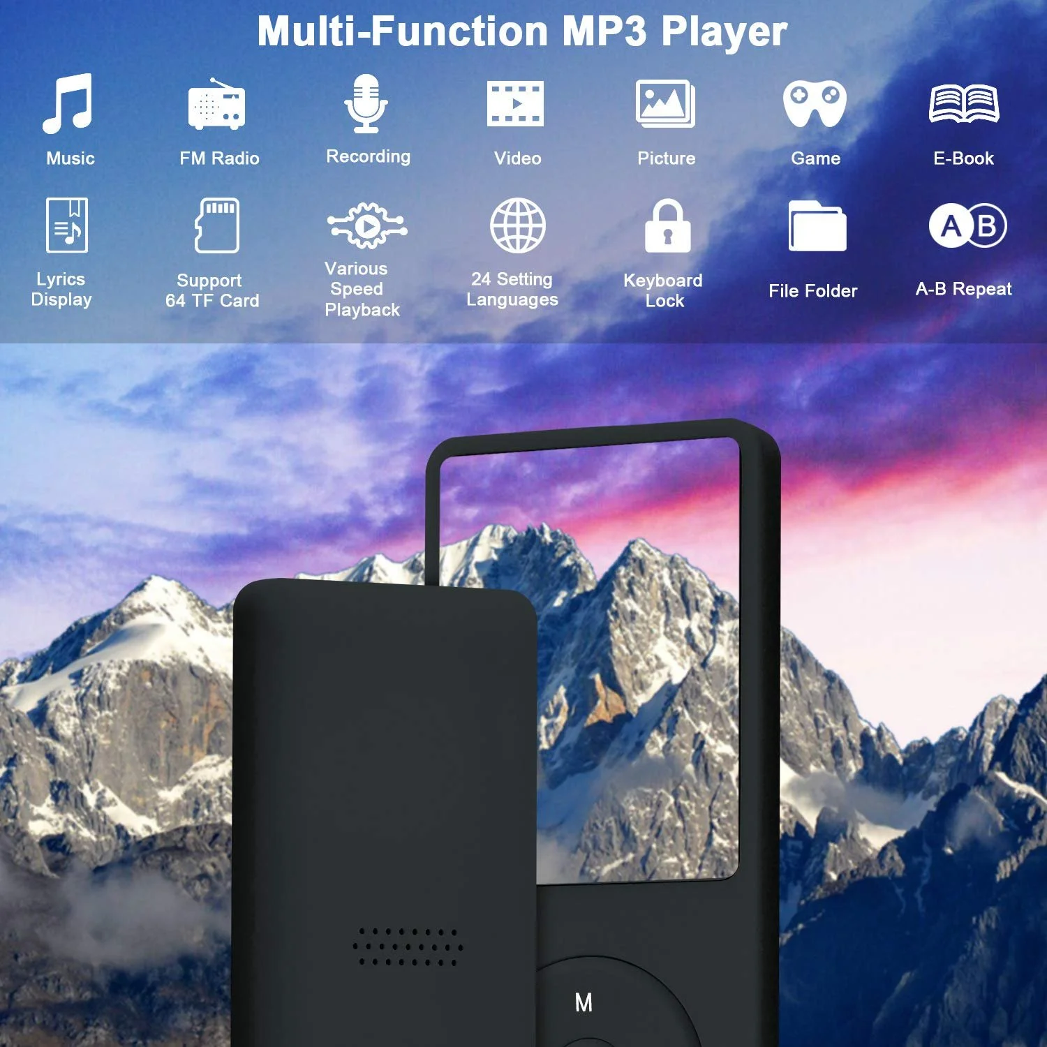 MP3-плеер COVVY 8GB, поддержка карт памяти SD до 64 GB, 70 часов воспроизведения музыки, звук без потерь, Hi-Fi MP3-плеер., фото №2