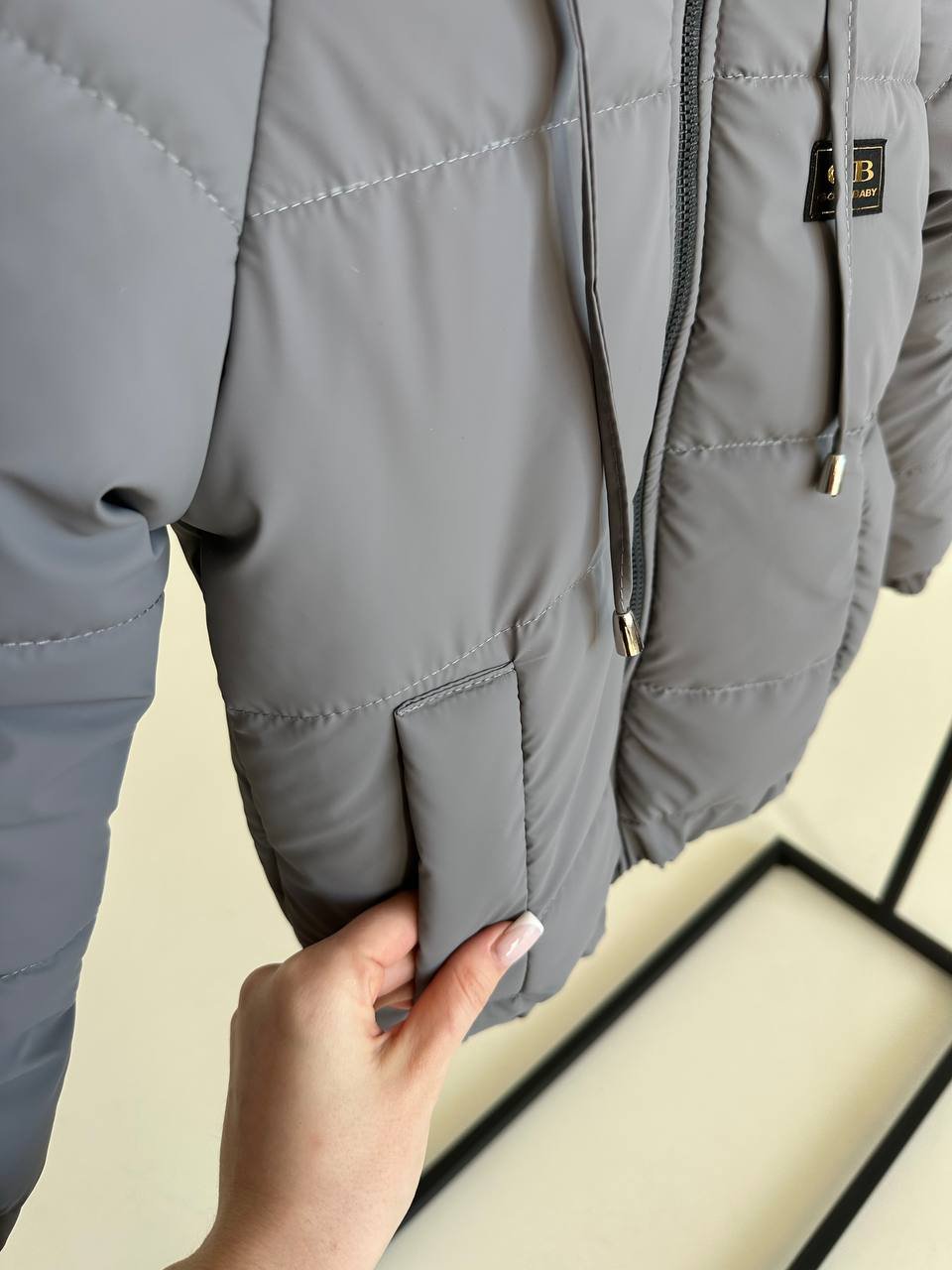 Детская демисезонная куртка с капюшоном от 74 до 158 размер, весна/осень серая, фото №8