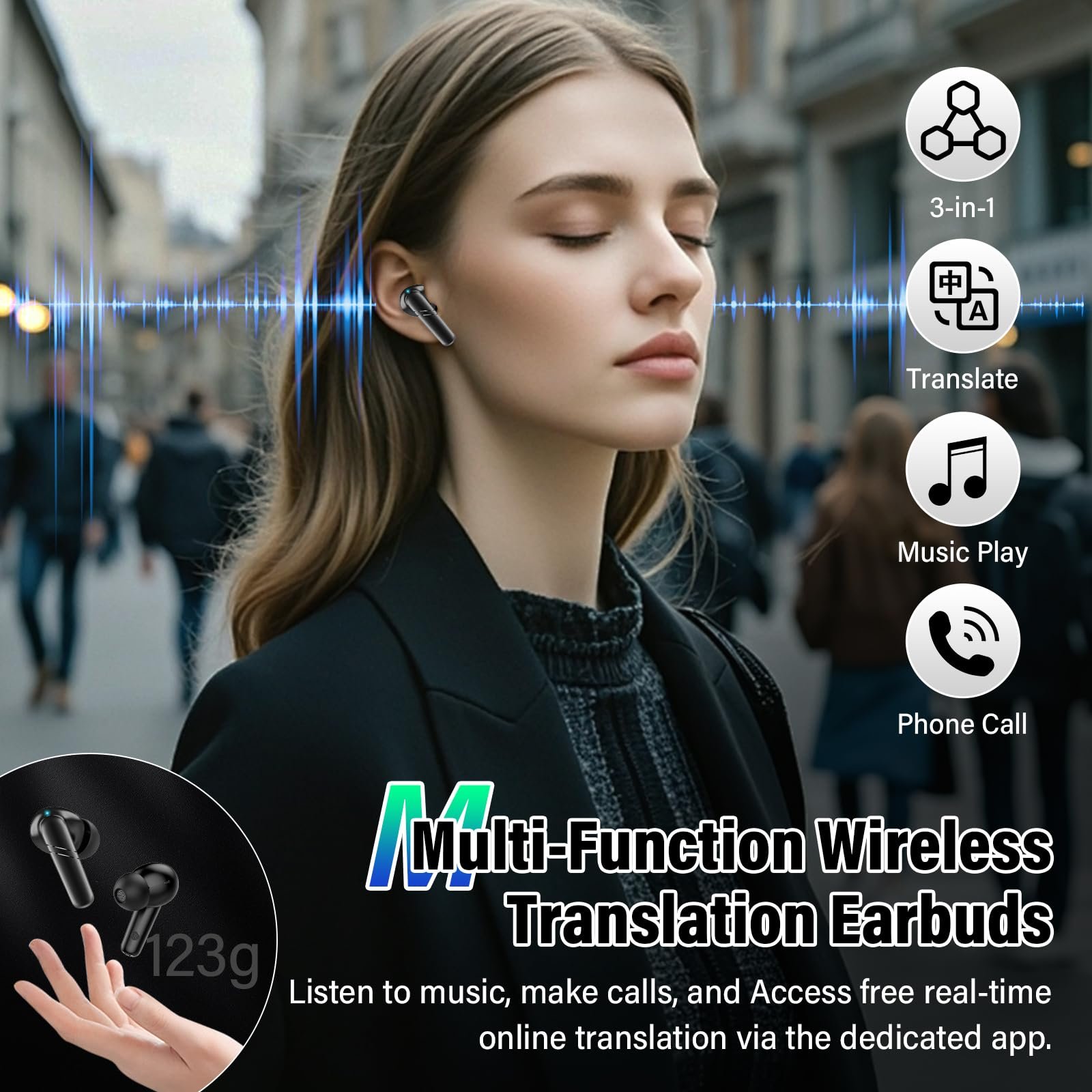 Навушники-перекладачі AI, 3-в-1 Голосовий 144 мови з додатком, 48 год Bluetooth 5.4, фото №4 Навушники-перекладачі AI, 3-в-1 Голосовий 144 мови з додатком, 48 год Bluetooth 5.4, фото №4