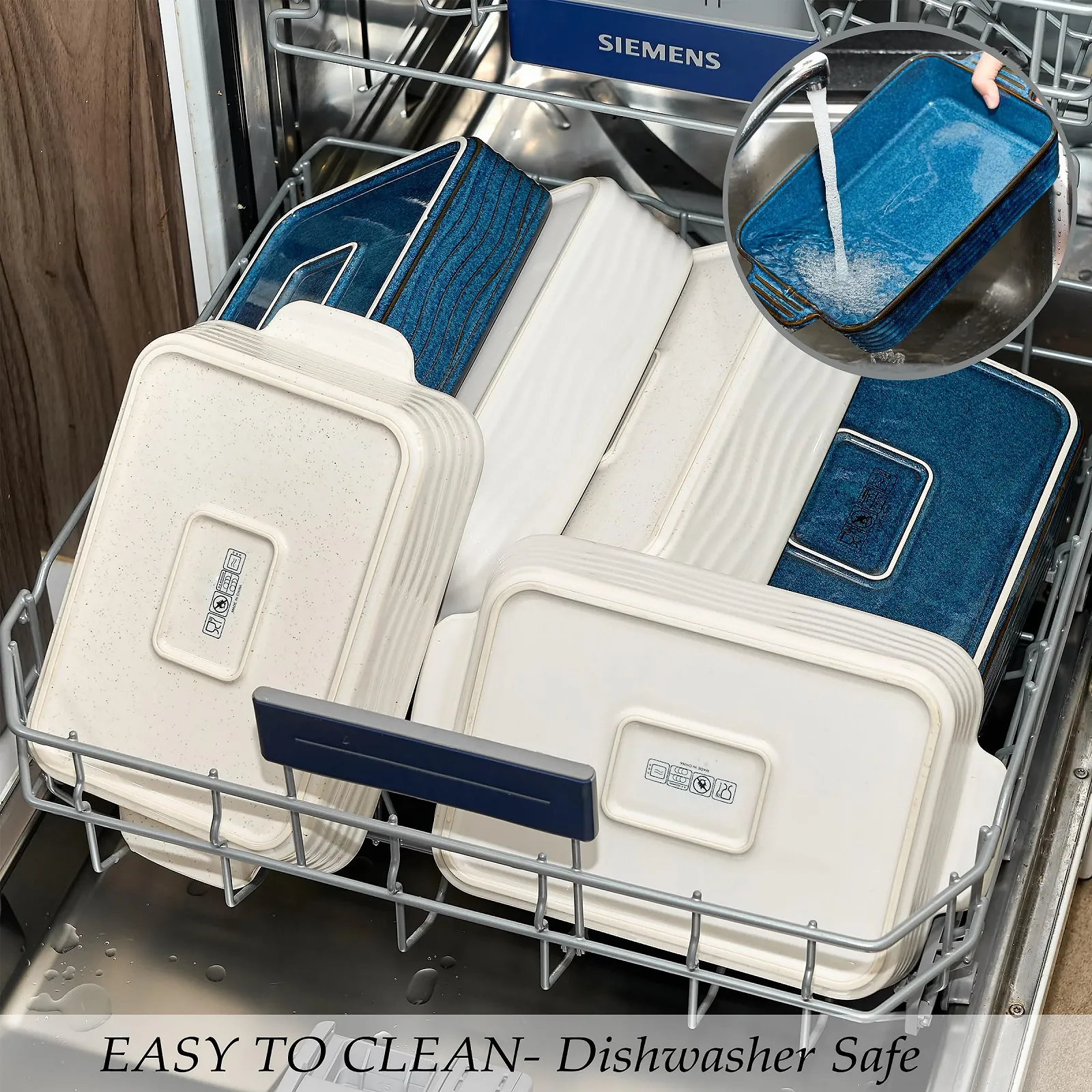 Форма для запекания Poecer керамическая 2000 мл квадратная с ручками синяя, фото №7 Форма для запекания Poecer керамическая 2000 мл квадратная с ручками синяя, фото №7