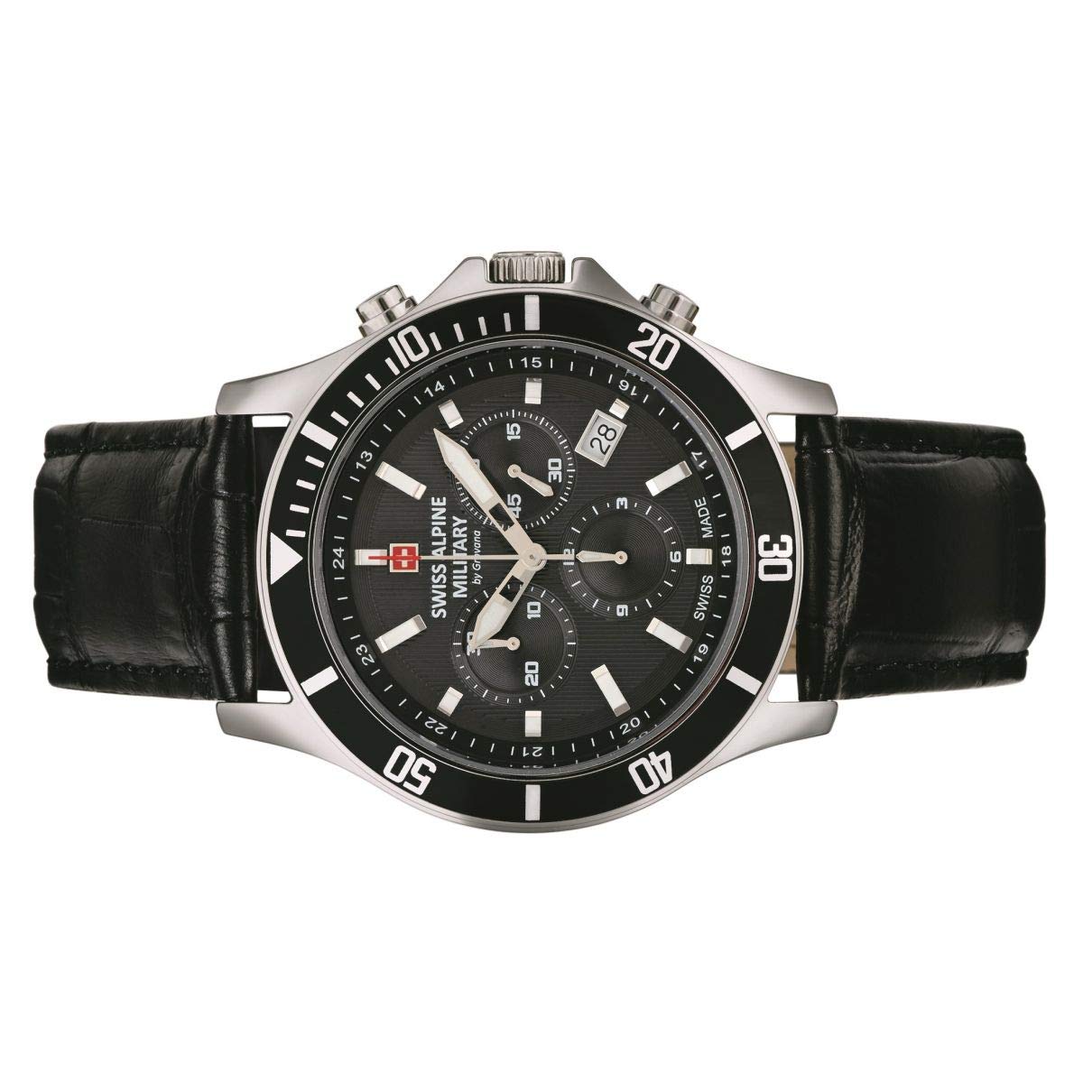 Чоловічий Годинник Swiss Alpine Military Chronograph Analogue Quartz 7022.9537SAM Шкіряний Ремінець Чорний/Сталь/Чорний, фото №2 Чоловічий Годинник Swiss Alpine Military Chronograph Analogue Quartz 7022.9537SAM Шкіряний Ремінець Чорний/Сталь/Чорний, фото №2