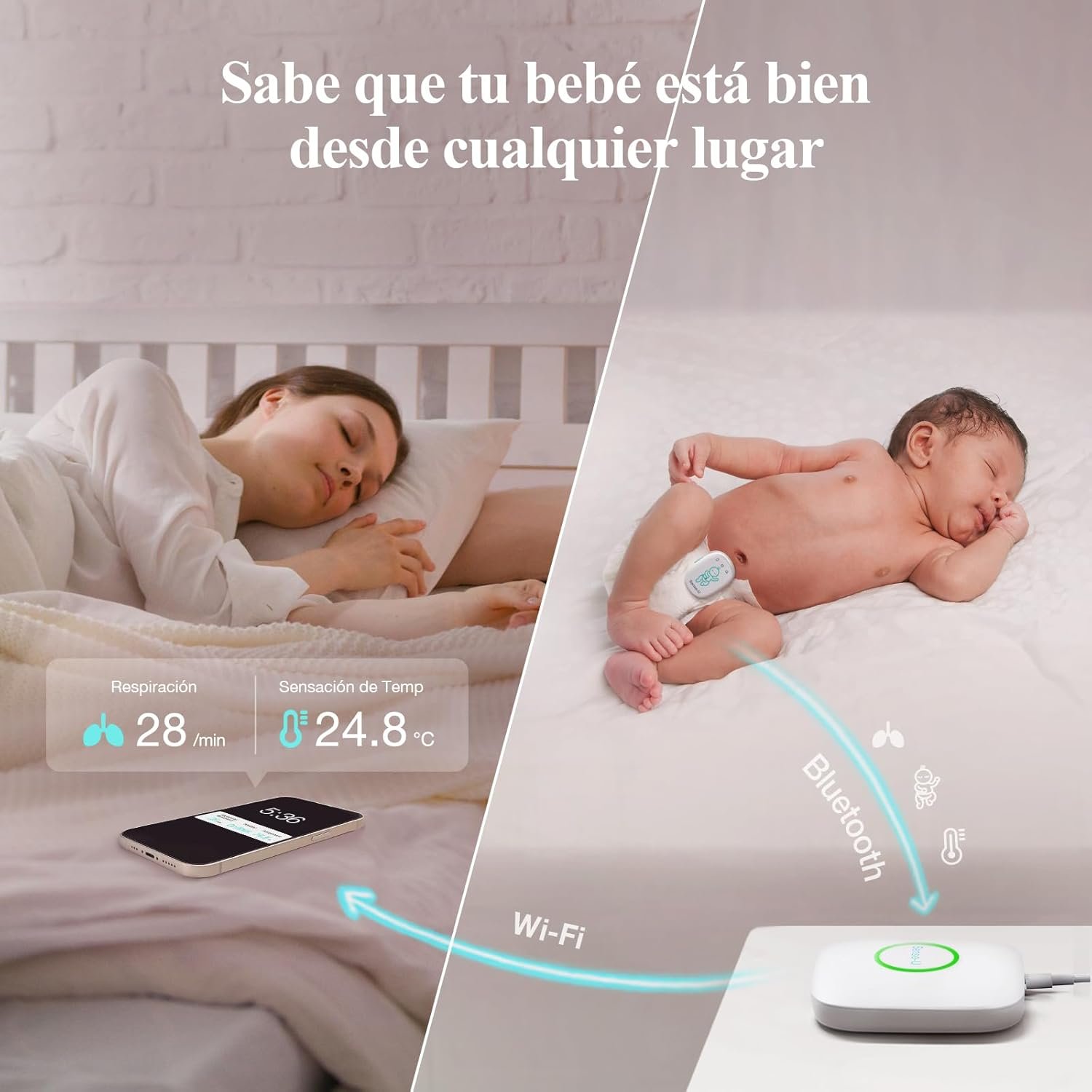 Детский монитор Sense-U Baby Monitor 3 Wi-Fi Bluetooth Детский монитор контролирует движения ребенка положения во время сна и воспринятую температуру с любого места с помощью световых и звуковых сигналов тревоги., фото №4