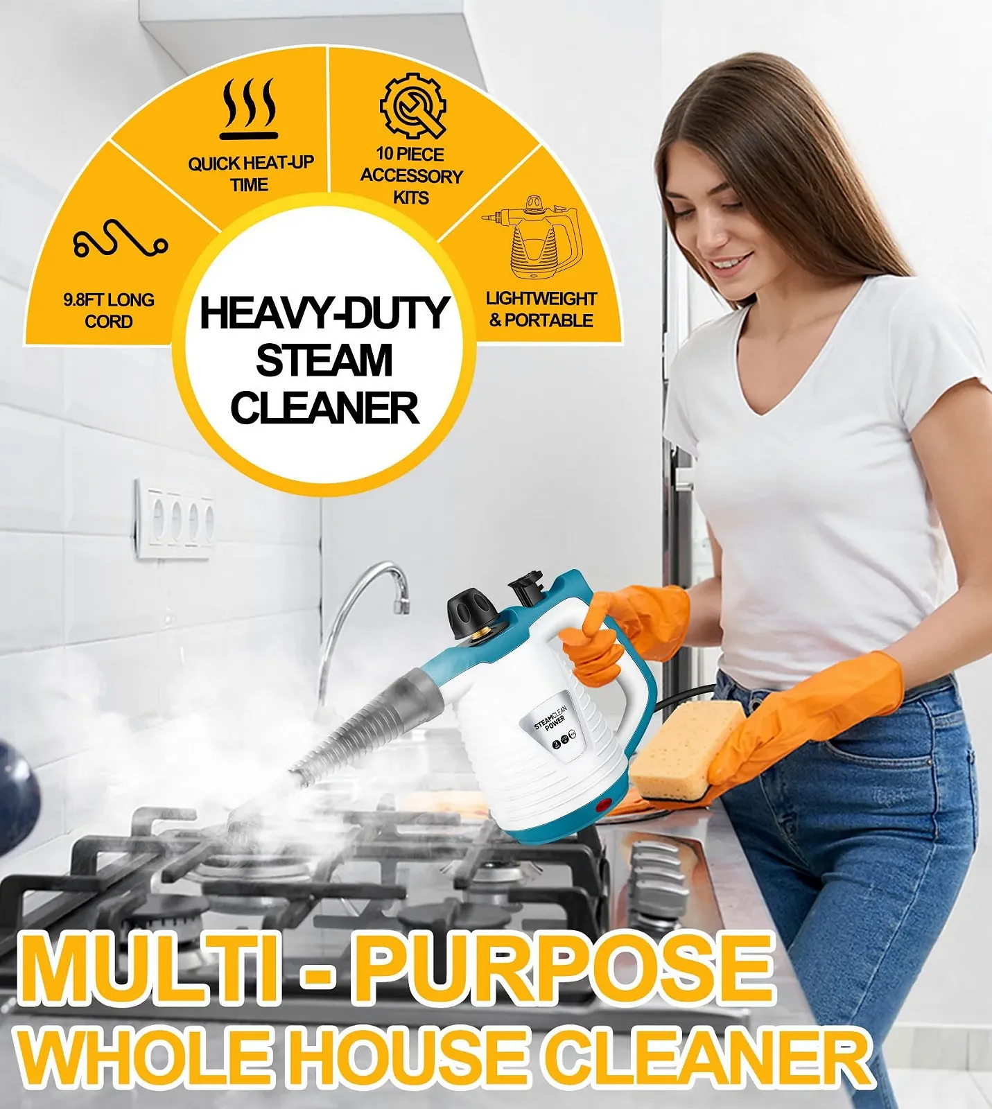 Пароочисник ручний KingSom 10 аксесуарів 1050 W 350 ml, фото №8 Пароочисник ручний KingSom 10 аксесуарів 1050 W 350 ml, фото №8