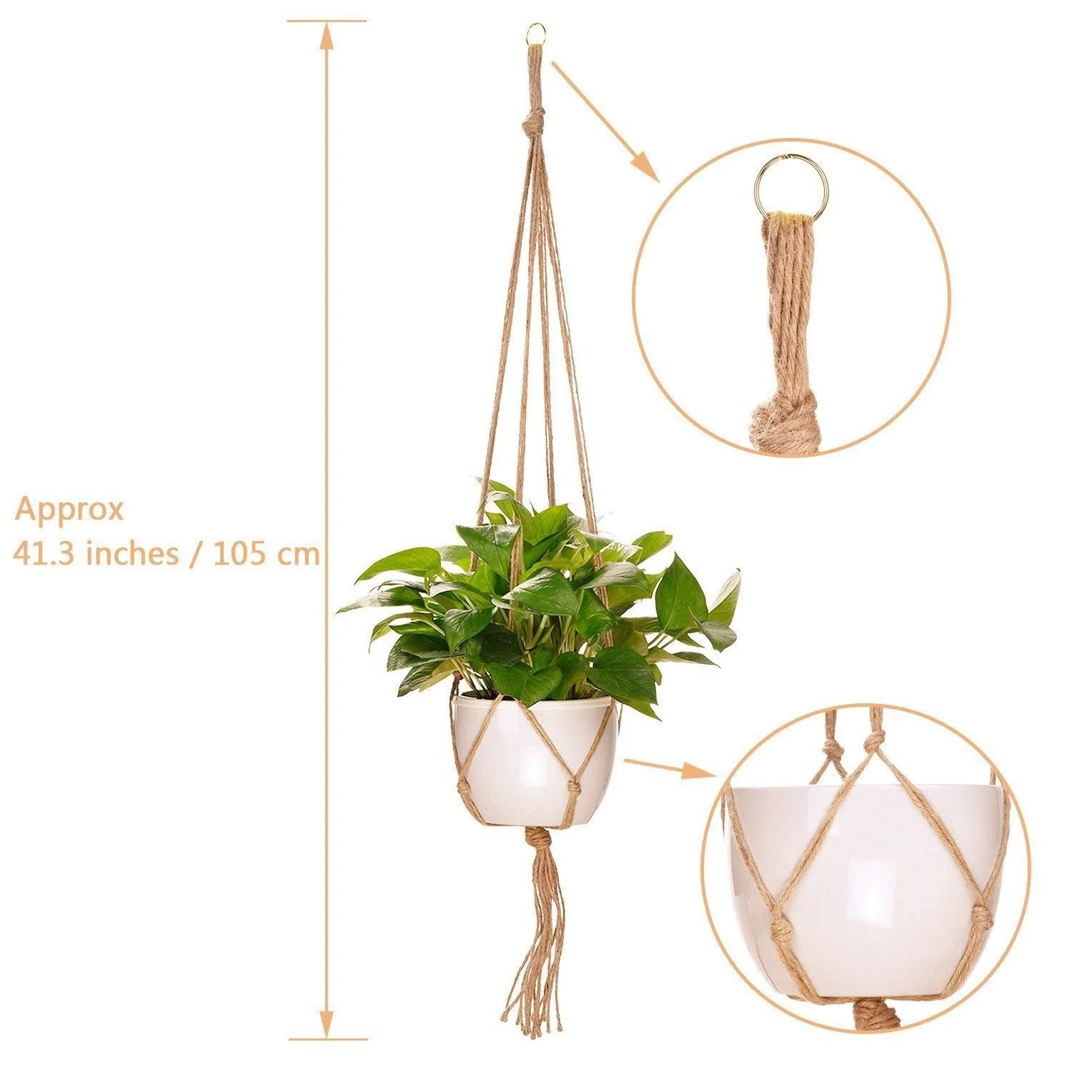 Подвесы для растений 4 шт. джутовые 90 см и 105 см, фото №2