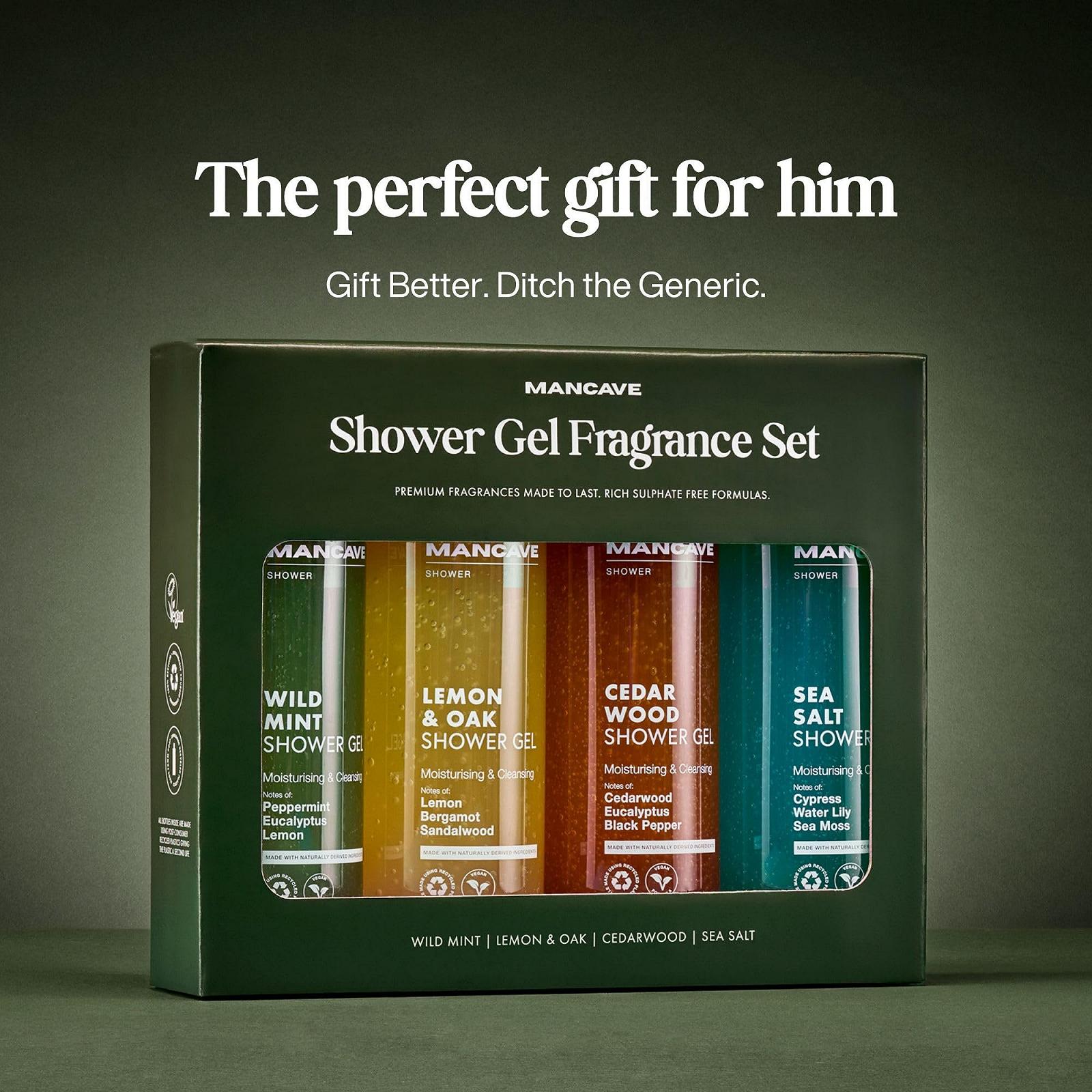 Набір гелів для душу ManCave Gift Set Men Natural Sulphate Free Wild Mint, Lemon & Oak, Cedarwood and Sea Salt 4 х 500 мл, фото №3