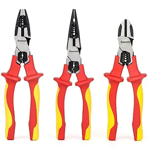 Купить Набор плоскогубцев FOURROBBER VDE 1000 V с универсальными плоскогубцами, плоскогубцами с длинным носом и боковыми кусачками, нескользящая резиновая ручка, 190-205 мм - Фото 1 Набор плоскогубцев FOURROBBER VDE 1000 V с универсальными плоскогубцами, плоскогубцами с длинным носом и боковыми кусачками, нескользящая резиновая ручка, 190-205 мм - Фото 1