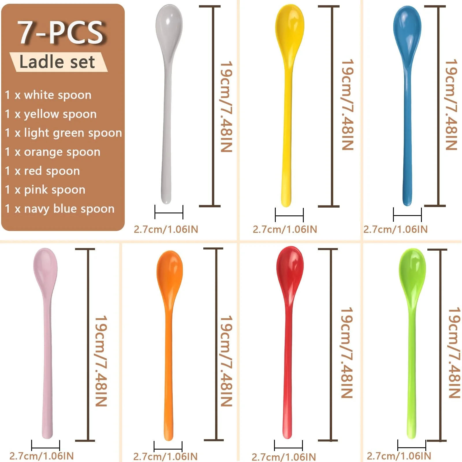 Набір Меламінових Ложок 7 шт., Барвисті Пластикові, фото №2