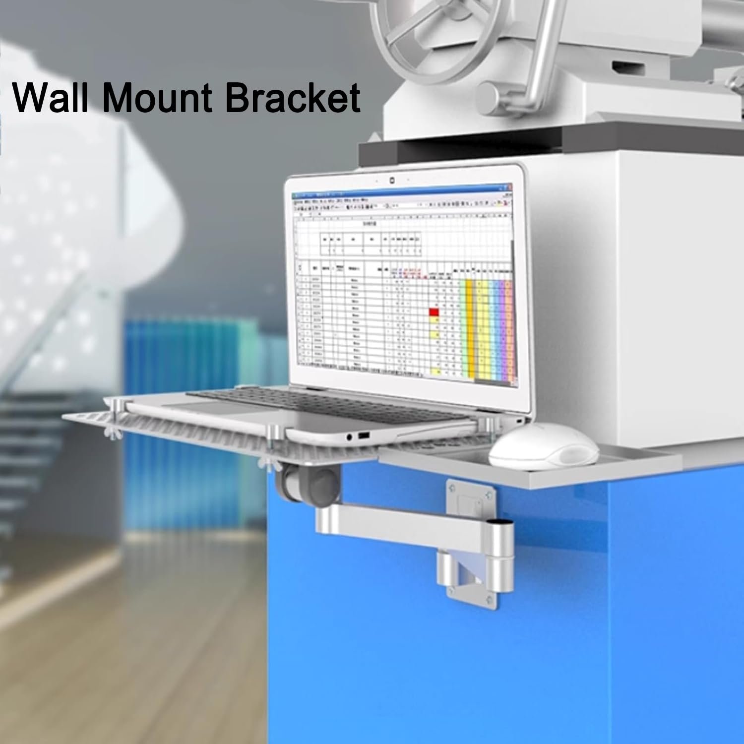Настенное крепление для ноутбука складное с регулируемым кронштейном и подставкой для мыши. Полностью подвижная конструкция для улучшенного рассеивания тепла. Поддерживает до 8 кг, фото №2