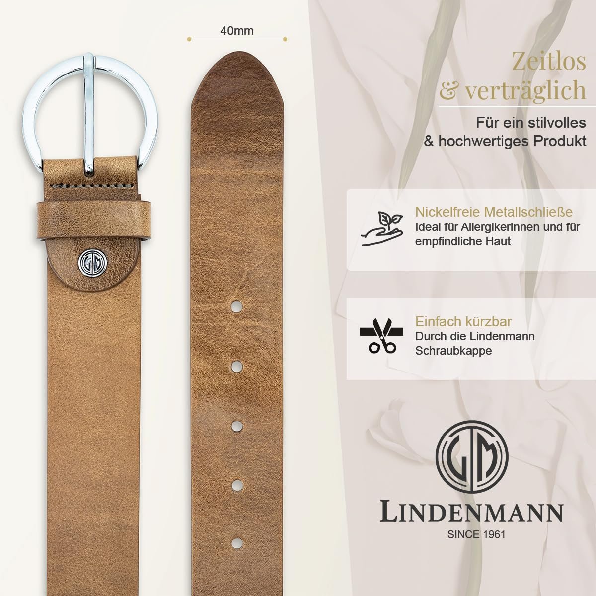Женский кожаный ремень LINDENMANN 40 мм, натуральная кожа, серо-коричневый, фото №3