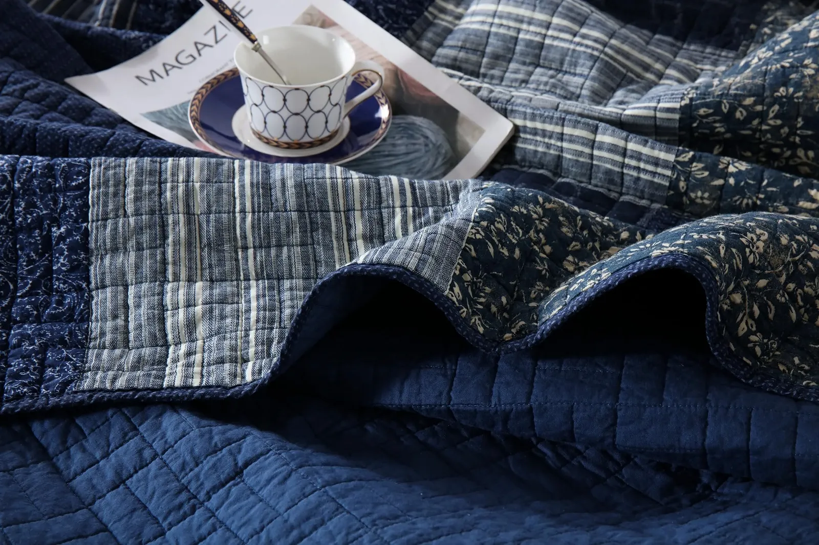 Покривало Qucover Бавовна Блакитний, 2 наволочки 50 x 70 см (223 x 233 см), фото №8