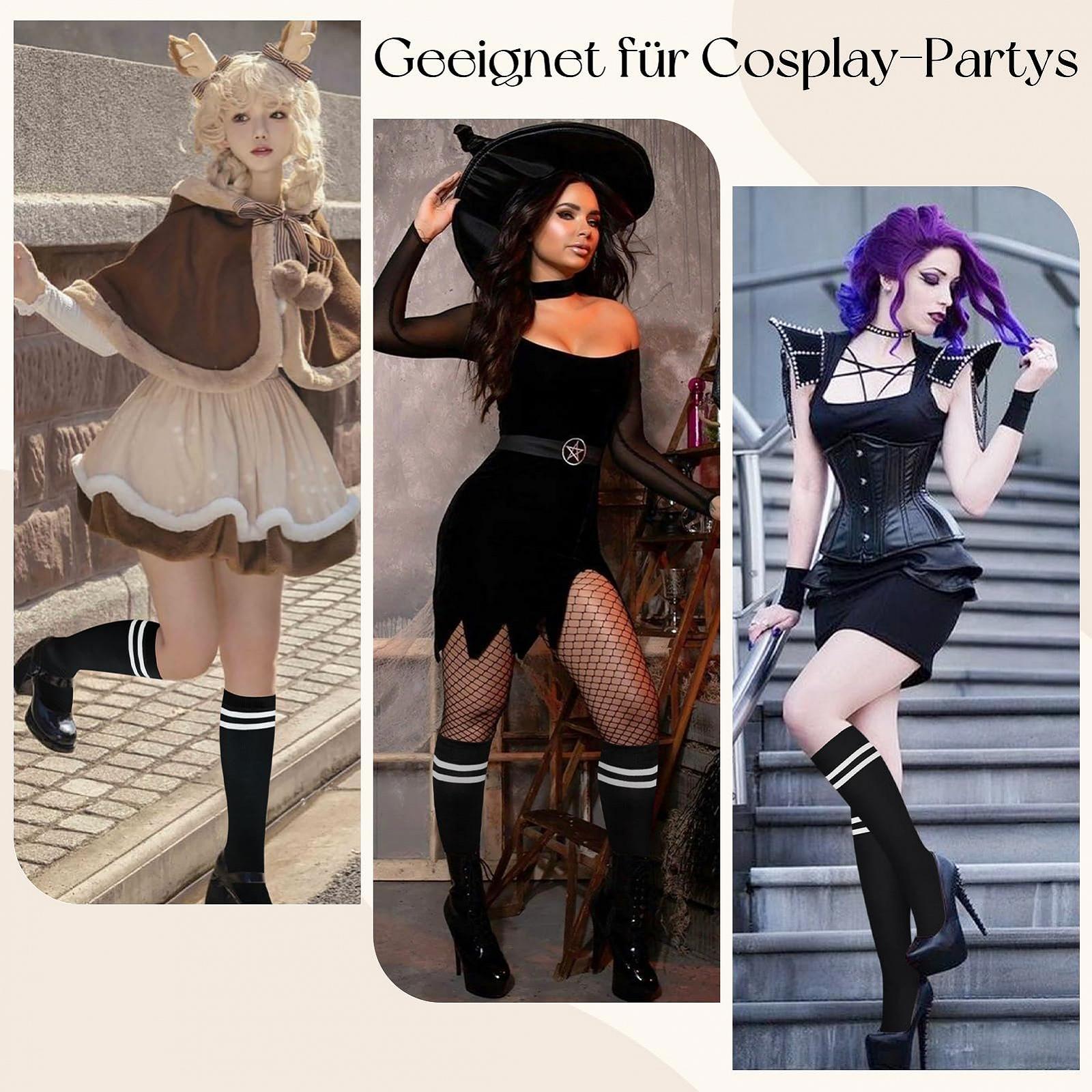 Женские гольфы 3 пары Мягкие и эластичные гольфы до колена 2 цвета Комбинация Длинные стильные гольфы для женщин на каждый день Косплей Вечеринка Рождество, фото №7