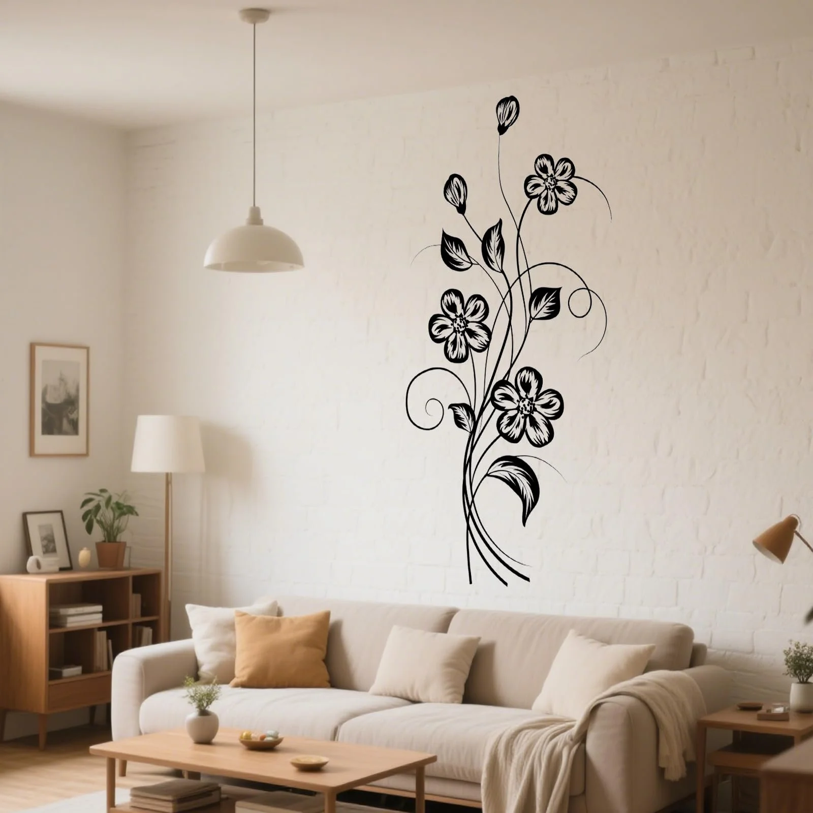 Наклейки на стену Черные цветы и виноградные листья 2 шт. 29 x 60 см Черный, фото №5