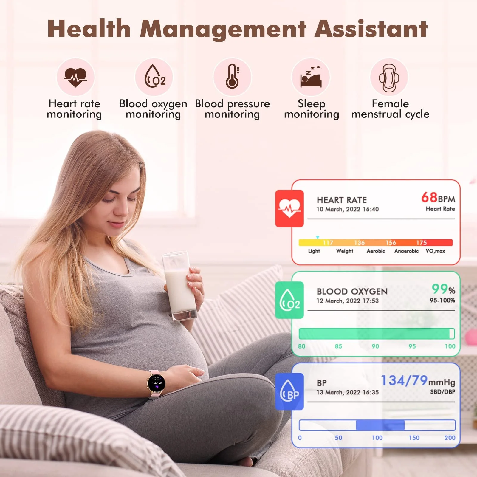 Жіночий Смарт-годинник з функцією телефону, 1.32-дюймовий сенсорний екран, фото №4