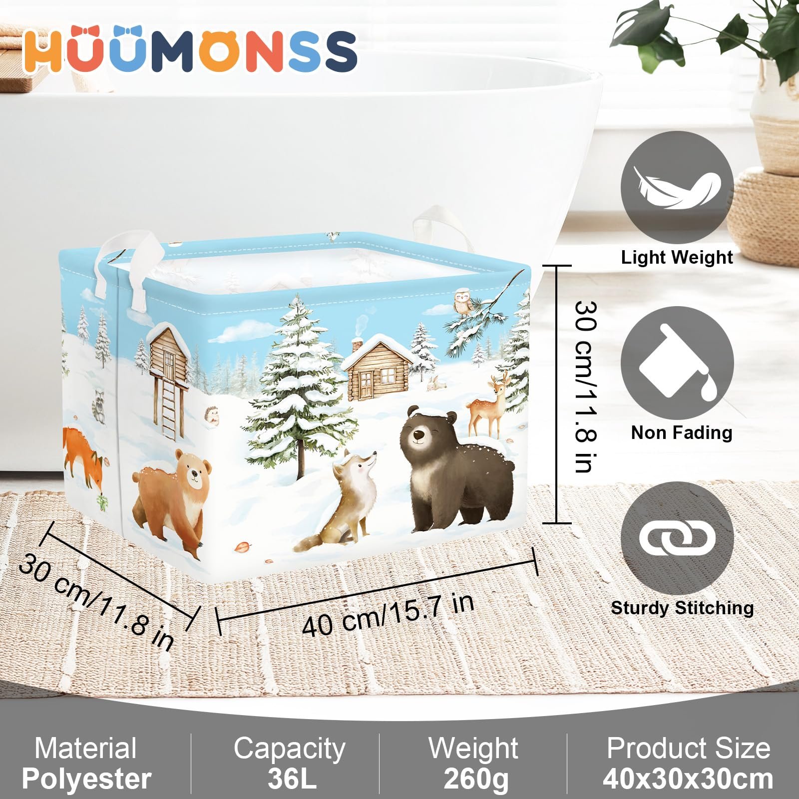 Корзина для игрушек HUUMONSS Winter Forest Animals для мальчиков и девочек 36 л, фото №6