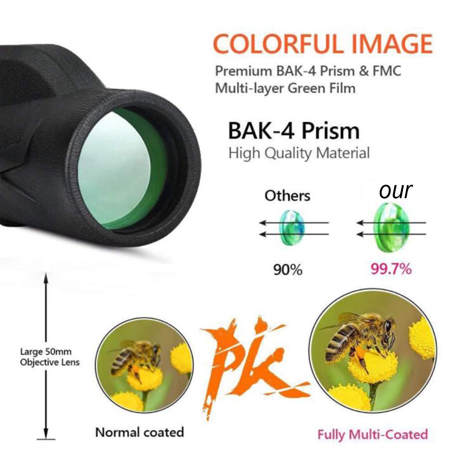 Монокуляр HJTLK 80 x 100 с держателем для телефона и штативом Черный, фото №2