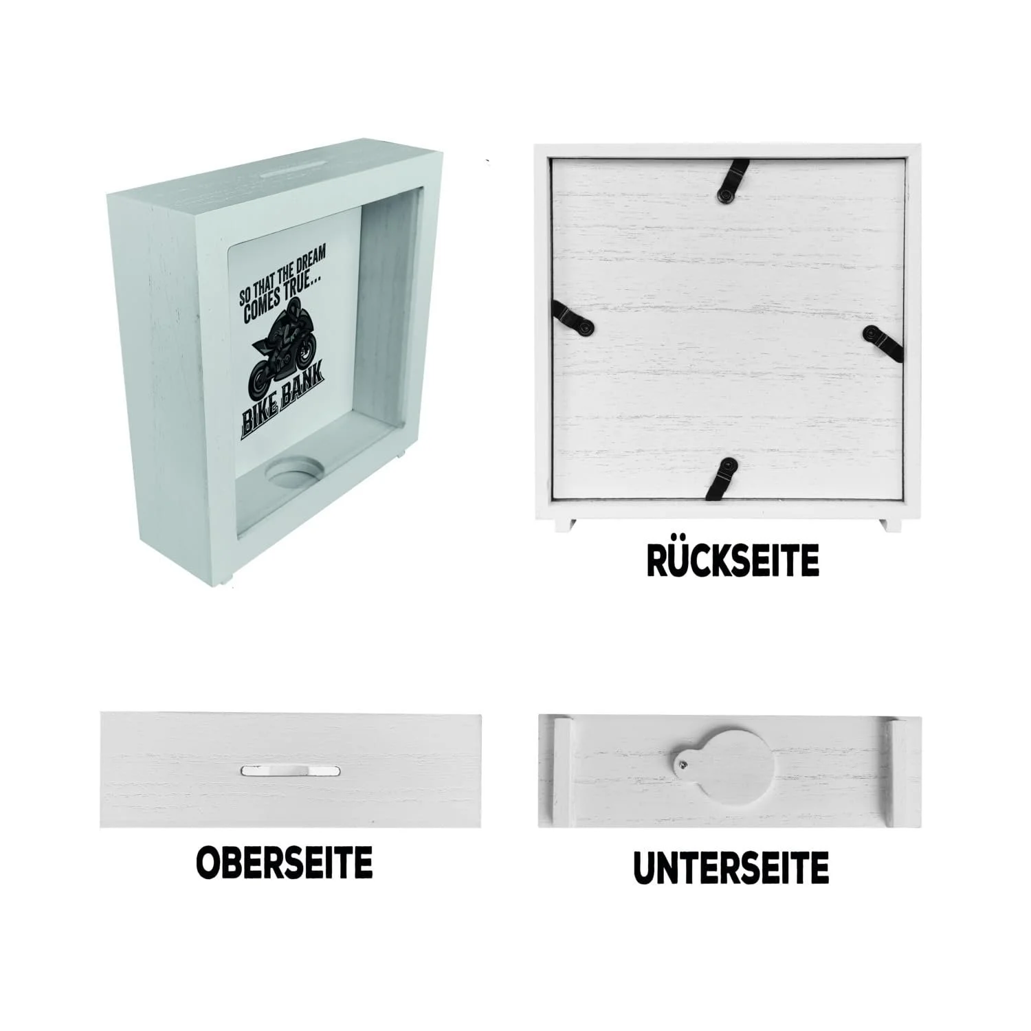 Скарбничка-рамка Bike Bank дерев'яна з написом та мотоциклом, фото №6