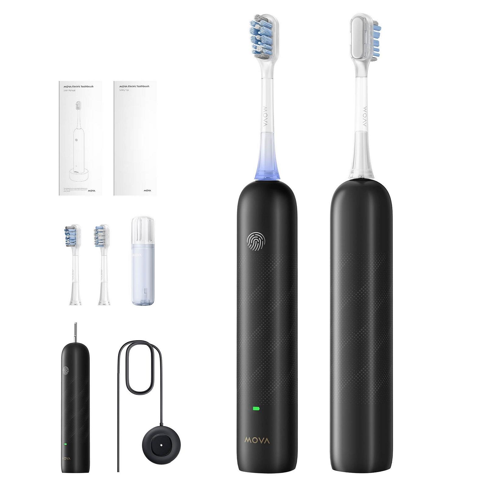 Зубная щетка электрическая MOVA Fresh Pro 3DClean™ для взрослых, звуковая, 2 насадки, дорожный чехол, сменная насадка 3-в-1 с держателем, работа от аккумулятора 30 дней, черная, фото №1