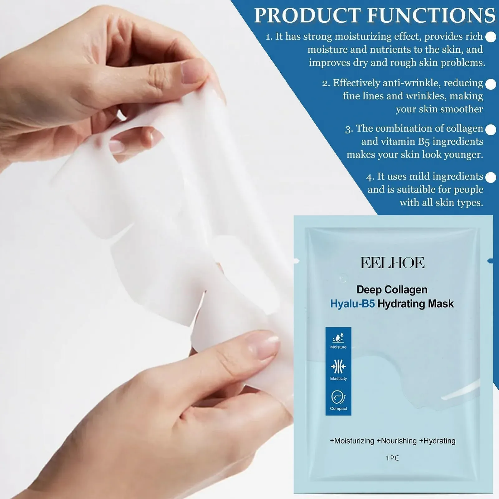 Маска Коллагеновая Органическая, набор из 4 штук, для глубокого увлажнения, для всех типов кожи, фото №6